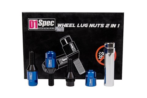 Śruby do kół D1Spec Heptagon 2w1 Stal M12x1,5 28mm Stożek Niebieskie