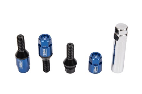 Śruby do kół D1Spec Heptagon 2w1 Stal M12x1,5 28mm Stożek Niebieskie