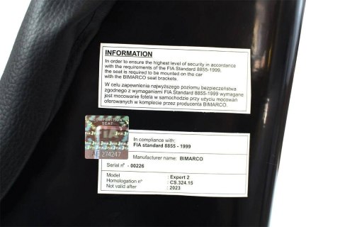 Fotel Sportowy Bimarco Expert II Skaj Black FIA USZKODZONY