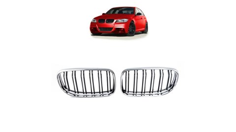 Grill BMW 3 E90 E91 Facelift podwójne żeberka Chrome & Black