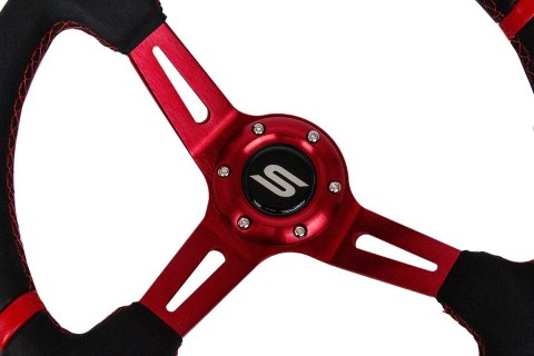 Kierownica SLIDE 350mm offset:90mm Skóra Red