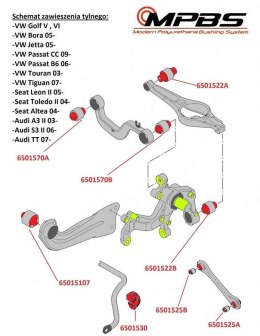 Zestaw zawieszenia tylnego - MPBS: 6501503 Audi A3 II, S3 TT Seat Altea, Leon Toledo III, Skoda Octavia Volkswagen Eos, Golf V, 