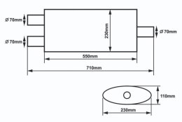 Tłumik Środkowy 70mm SLIDE 304SS 550mm