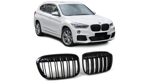 Grill BMW X1 F48 pojedyncze żeberka Gloss Black