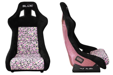 Fotel sportowy SLIDE KS2 Premium Black & Flowers Welur Light Pink Glitter