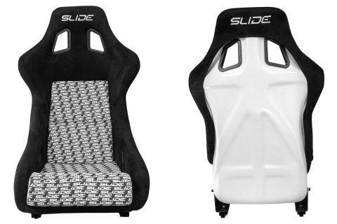 Fotel sportowy SLIDE KS2 Premium Black & Logo Pattern Welur White Glitter
