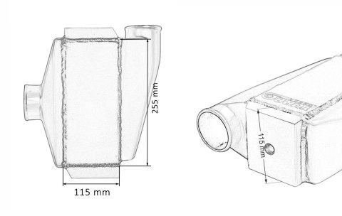 Intercooler wodny TurboWorks 255x115x115 3" 1x90st 1x0st