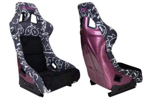 Fotel sportowy SLIDE KS2 Premium Black & Spray Graffity Welur Pink Glitter