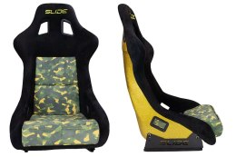 Fotel sportowy SLIDE KS2 Premium Camuflage Dark Green Welur & Yellow Glitter