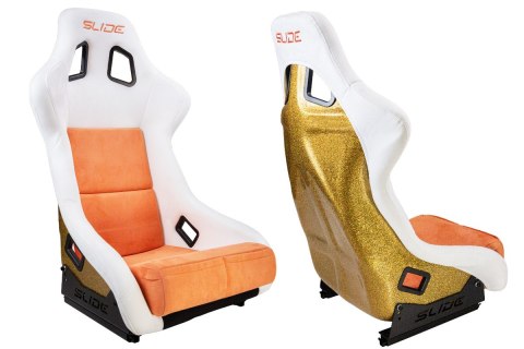 Fotel sportowy SLIDE KS2 Premium White Orange Welur & Orange Glitter