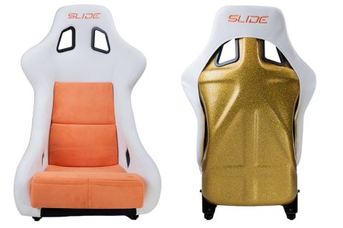Fotel sportowy SLIDE KS2 Premium White Orange Welur & Orange Glitter