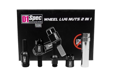 Śruby do kół D1Spec Heptagon 2w1 Stal M12x1,5 33mm Kula Czarne