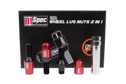 Śruby do kół D1Spec Heptagon 2w1 Stal M14x1,25 30mm Stożek Czerwone