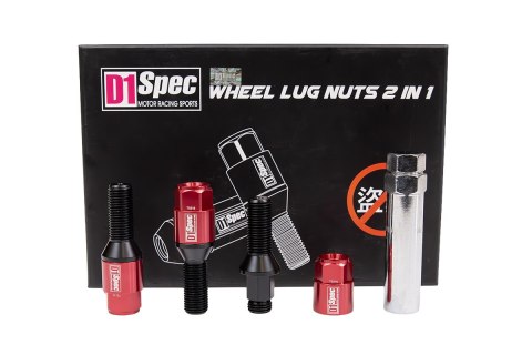 Śruby do kół D1Spec Heptagon 2w1 Stal M14x1,25 30mm Stożek Czerwone