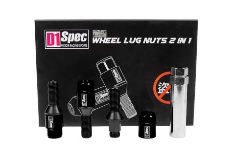 Śruby do kół D1Spec Heptagon 2w1 Stal M14x1,5 30mm Stożek Czarne