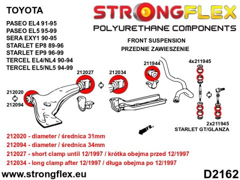 Tuleja wahacza przedniego - przednia 34mm SPORT - Toyota Starlet