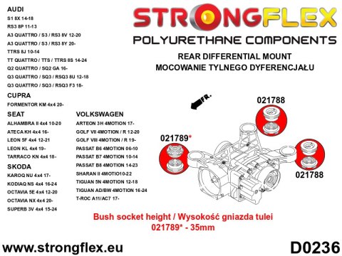 Tuleja tylnego dyferencjału - przednia 35mm SPORT - Audi A3 / S3 / RS3