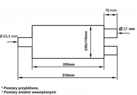 Tłumik Środkowy 63,5-57mm TurboWorks LT 409SS 355mm