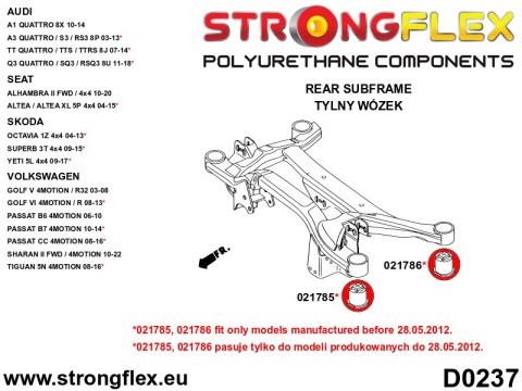 Tuleja tylnego wózka - tylna 70mm SPORT - Audi A3 / S3 / RS3
