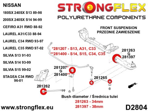 Tuleja przekładka łącznika stabilizatora przedniego - Nissan S-chassis (180SX / 200SX / 240SX / Silvia)