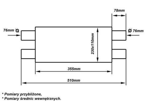 Tłumik Środkowy 76mm TurboWorks LT 304SS 355mm